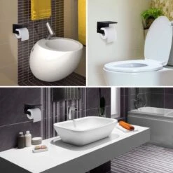 Toiletrolhouder Met Telefoonhouder - Zelfklevend / Boren / Zonder Boren - Incl. Handdoekhaakjes - WC Rolhouder - Zwart -Merkloos Shop 1200x1200 182