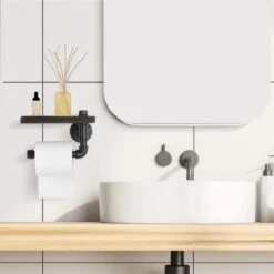 Merkloos Toiletrolhouder Met Telefoonplankje – Plankje - Toiletpapier - Zwart - WC Rolhouder – Badkamer Accesoires – Telefoonhouder -Merkloos Shop 1200x1200 212