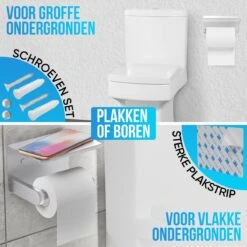 Strex WC Rolhouder Met Plankje - Zilver - Zelfklevend / Boren / Zonder Boren - Toiletrolhouder - WC Papier Houder -Merkloos Shop 1200x1200 214