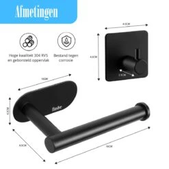 Flusive Toiletrolhouder Met 4 Handdoekhaakjes - Wc Rolhouder - Zelfklevend Zonder Boren - RVS - Zwart -Merkloos Shop 1200x1200 282