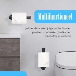 Flusive Toiletrolhouder Met 4 Handdoekhaakjes - Wc Rolhouder - Zelfklevend Zonder Boren - RVS - Zwart -Merkloos Shop 1200x1200 284