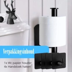 Flusive Toiletrolhouder Met 4 Handdoekhaakjes - Wc Rolhouder - Zelfklevend Zonder Boren - RVS - Zwart -Merkloos Shop 1200x1200 285