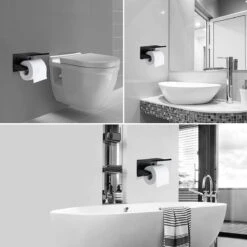 BOTC Toiletrolhouder Met Handdoekhaakjes - Toiletrolhouder - Toiletrolhouder - Zelfklevend / Boren / Zonder Boren - RVS - Zwart -Merkloos Shop 1200x1200 324