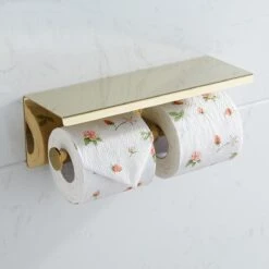 Merkloos TDR - Dubbele Toiletrol Houder - RVS - Met Geïntegreerd Goudkleurig Plankje / Planchet -Merkloos Shop 1200x1200 337
