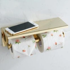 Merkloos TDR - Dubbele Toiletrol Houder - RVS - Met Geïntegreerd Goudkleurig Plankje / Planchet -Merkloos Shop 1200x1200 339