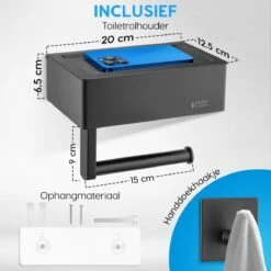 Happy Goods - WC Rolhouder Zonder Boren Zwart - Toiletrolhouder Met Plankje En Bakje RVS - Met Handdoekhaakje -Merkloos Shop 1200x1200 349