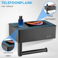 Happy Goods - WC Rolhouder Zonder Boren Zwart - Toiletrolhouder Met Plankje En Bakje RVS - Met Handdoekhaakje -Merkloos Shop 1200x1200 350