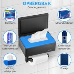 Happy Goods - WC Rolhouder Zonder Boren Zwart - Toiletrolhouder Met Plankje En Bakje RVS - Met Handdoekhaakje -Merkloos Shop 1200x1200 351