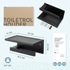 Toiletrolhouder Met Planchet - WC Rolhouder - Badkameraccessoires - Mat Zwart - 18,5x11 Cm -Merkloos Shop 1200x1200 42