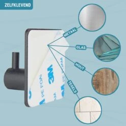 Vannons - Handdoekhaakjes - Zelfklevende Haakjes - Set Van 6 Haakjes - RVS - Zwart -Merkloos Shop 1200x1200 436