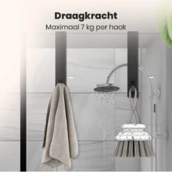 NovaQ Handoekhaakjes - Handoekhouder- Zwart - Douchewand Haak - Set Van 2 Stuks -Merkloos Shop 1200x1200 469