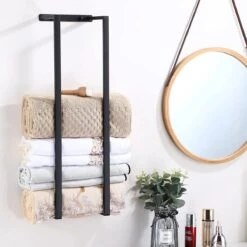 Handdoekrek - 40 Cm - RVS - Handdoekhouder BaderiQ Paris Small - MODEL 2023 - Badkamer Of Toiletruimte - Schroeven Of Plakken - Handdoekenhouders - Handdoekhaak - Rvs Mat Zwart Poedercoating - Small H40xB20xD14 - Ook Beschikbaar In 70 Cm