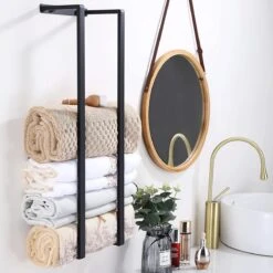 Handdoekrek - 40 Cm - RVS - Handdoekhouder BaderiQ Paris Small - MODEL 2023 - Badkamer Of Toiletruimte - Schroeven Of Plakken - Handdoekenhouders - Handdoekhaak - Rvs Mat Zwart Poedercoating - Small H40xB20xD14 - Ook Beschikbaar In 70 Cm -Merkloos Shop 1200x1200 523