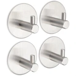 Handdoekhaakjes Set Zelfklevend - Badkamer Accessoires - Keuken Accessoires - Handdoekhouders Voor Badkamer En Keuken - 4 Stuks - RVS Blank Geborsteld