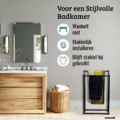 Mmoods XL Handdoekrek 2 Baren Badkamer Zwart - 25 X 50 X 86 Cm - Handdoekenrek Staand Keuken - Handdoekhouder Vrijstaand 2 Dragers -Merkloos Shop 1200x1200 560