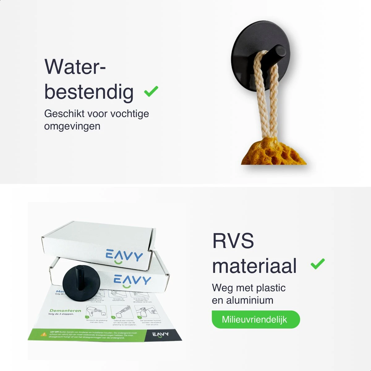 EAVY Handdoekhaakjes Zelfklevend - Set Van 4 Handdoek Haakjes - Wandhaak - Handdoekhouder 6 EAVY Handdoekhaakjes Zelfklevend - Set Van 4 Handdoek Haakjes - Wandhaak - Handdoekhouder - Afbeelding 4