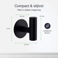 EAVY 2 Stuks Zelfklevende Handdoekhaakjes - Handdoekhouders - Plakhaakjes - Zwart -Merkloos Shop 1200x1200 648
