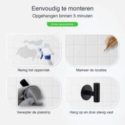 EAVY 2 Stuks Zelfklevende Handdoekhaakjes - Handdoekhouders - Plakhaakjes - Zwart -Merkloos Shop 1200x1200 649