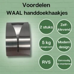 Waal© 2 Stuks RVS Handdoekhouders Zilver - Zelfklevend - Handdoek Klem - Handdoek Haak -Merkloos Shop 1200x1200 666