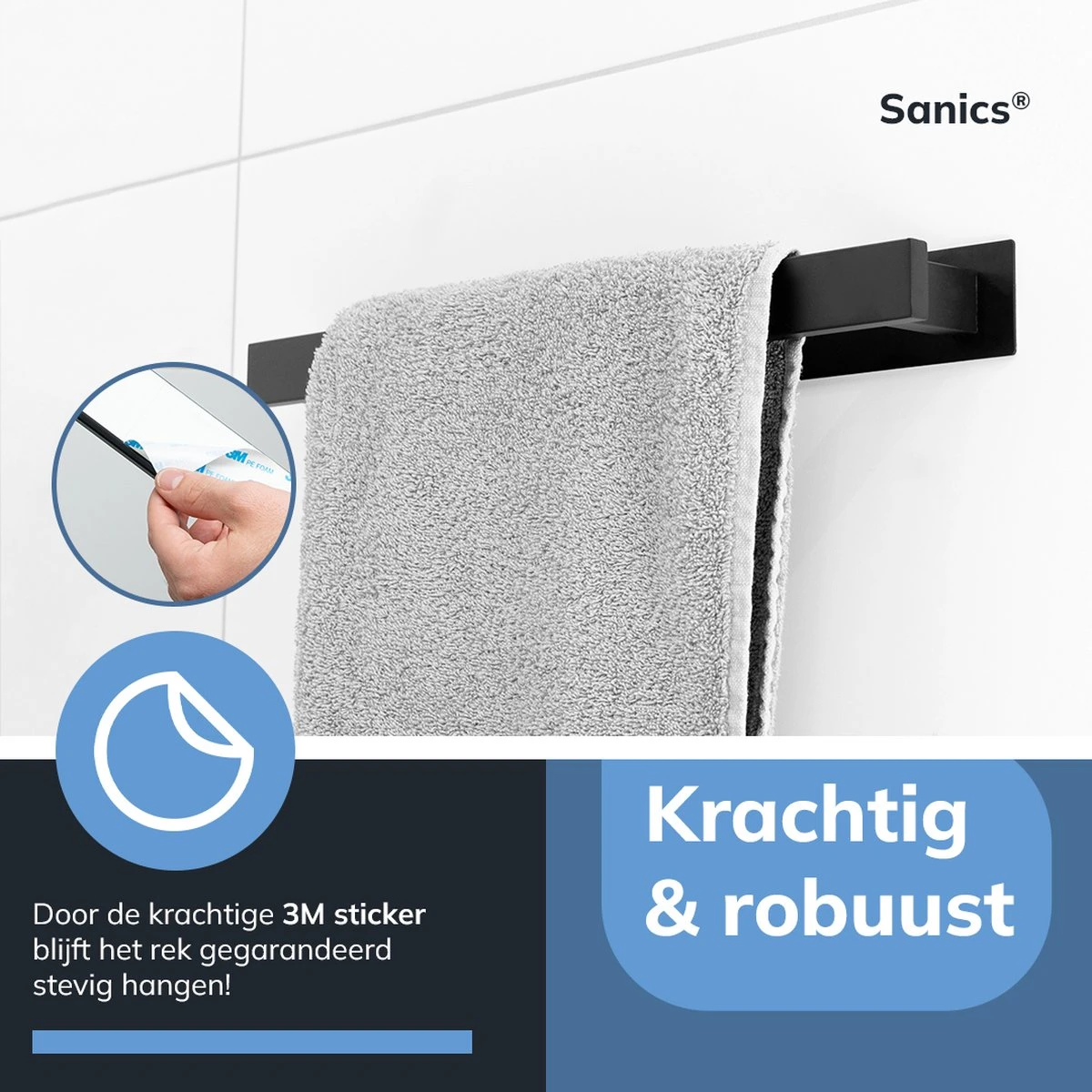 Sanics Handdoekrek Zwart 40 CM – Badkamer Of Keuken – Handdoekstang Zelfklevend – Handdoekhouder 10 Sanics Handdoekrek Zwart 40 CM – Badkamer Of Keuken – Handdoekstang Zelfklevend – Handdoekhouder - Afbeelding 8
