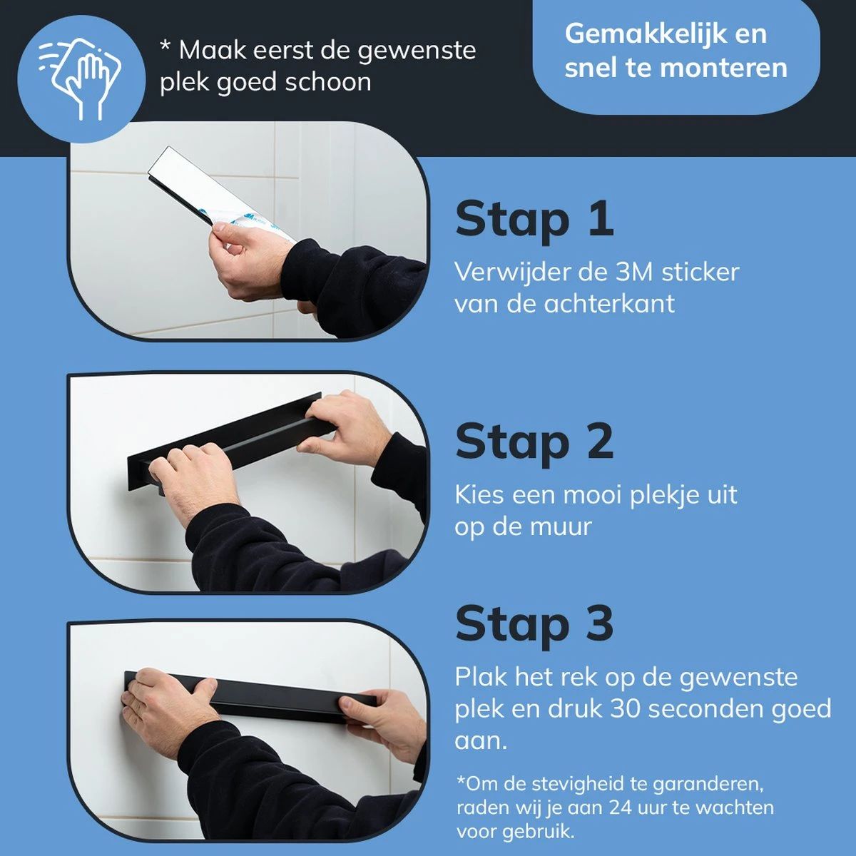 Sanics Handdoekrek Zwart 40 CM – Badkamer Of Keuken – Handdoekstang Zelfklevend – Handdoekhouder 11 Sanics Handdoekrek Zwart 40 CM – Badkamer Of Keuken – Handdoekstang Zelfklevend – Handdoekhouder - Afbeelding 9