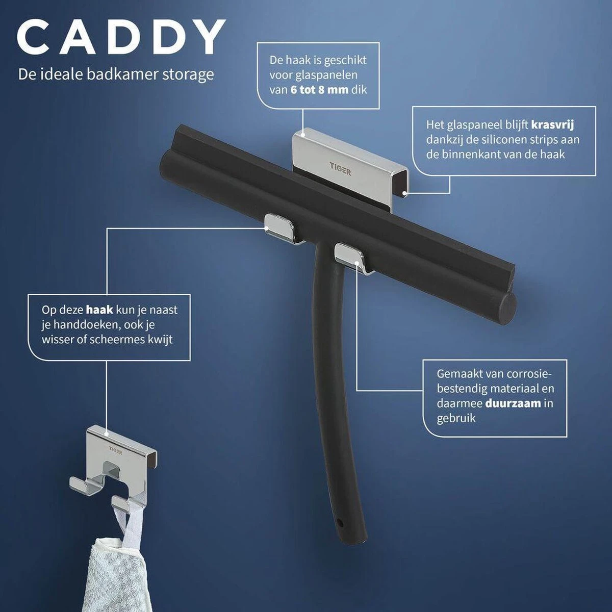 Tiger Caddy - Douchehaak - Glaspaneel Dikte 6-8 Mm - 3,5 X 7 X 5 Cm - Chroom 10 Tiger Caddy - Douchehaak - Glaspaneel Dikte 6-8 Mm - 3,5 X 7 X 5 Cm - Chroom - Afbeelding 8