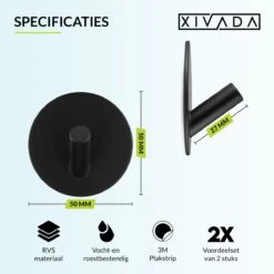 Handdoekhaakjes Zelfklevend - Zwart - Haakjes Handdoek 2st - Badkamer & Keuken -Merkloos Shop 1200x1200 709