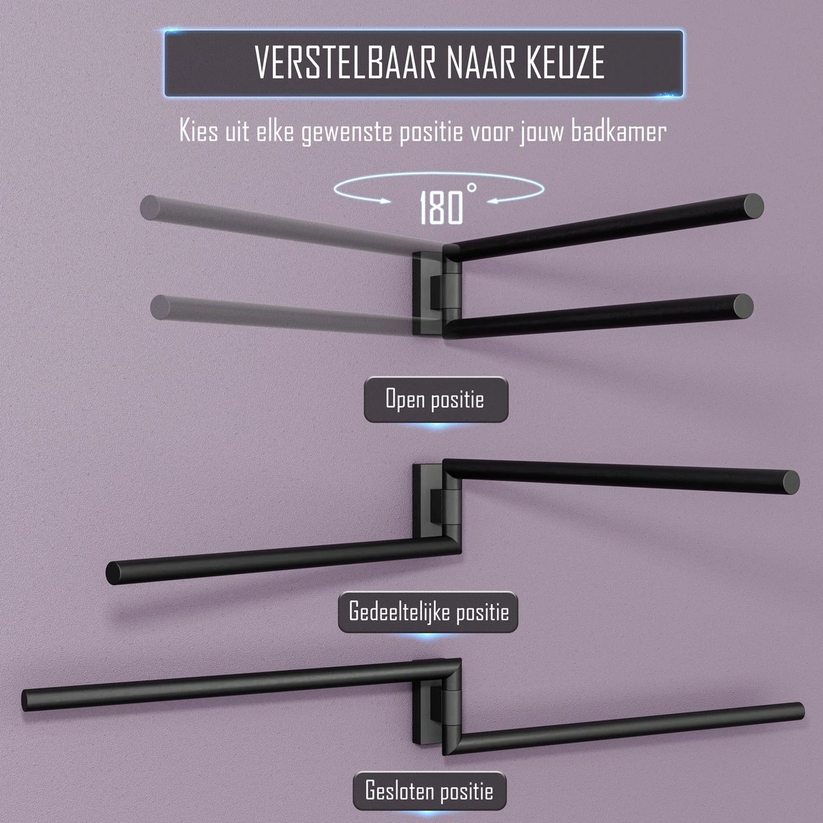 Nolad® Handdoekrek 2 Armig - Handdoekhouder - Handdoekenrek - RVS - Zwart 8 Nolad® Handdoekrek 2 Armig - Handdoekhouder - Handdoekenrek - RVS - Zwart - Afbeelding 6