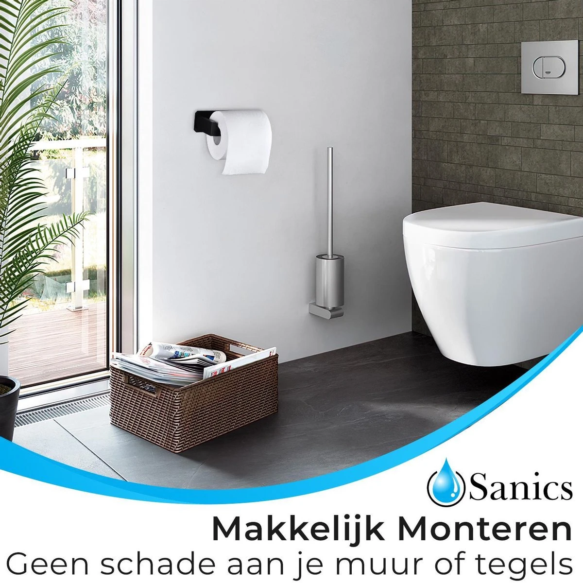 Sanics WC Rolhouder Zonder Boren - Toiletrolhouder Zelfklevend - Closetrolhouder Zwart/RVS 4 Sanics WC Rolhouder Zonder Boren - Toiletrolhouder Zelfklevend - Closetrolhouder Zwart/RVS - Afbeelding 2