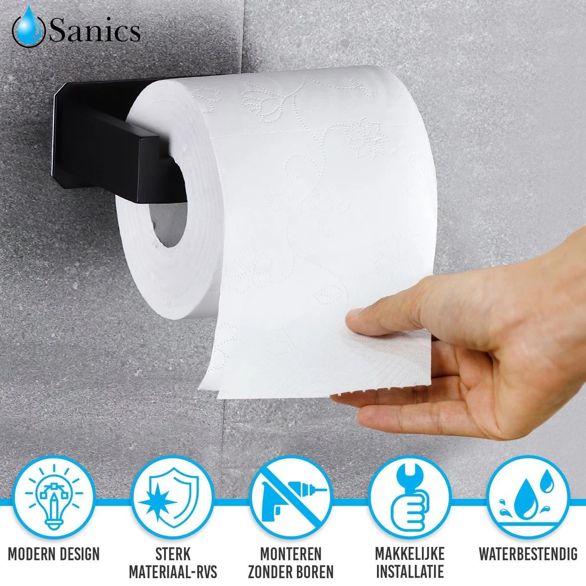 Sanics WC Rolhouder Zonder Boren - Toiletrolhouder Zelfklevend - Closetrolhouder Zwart/RVS 8 Sanics WC Rolhouder Zonder Boren - Toiletrolhouder Zelfklevend - Closetrolhouder Zwart/RVS - Afbeelding 6
