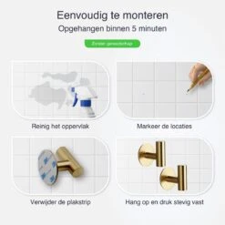 EAVY 2 Stuks Zelfklevende Handdoekhaakjes - Handdoekhouders - Plakhaakjes - Goud -Merkloos Shop 1200x1200 758