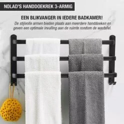 Nolad® Handdoekrek 3-armig - Handdoekhouder - Handdoekenrek - Zwart -Merkloos Shop 1200x1200 765