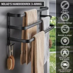 Nolad® Handdoekrek 3-armig - Handdoekhouder - Handdoekenrek - Zwart -Merkloos Shop 1200x1200 768