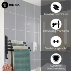 Tolussa Handdoekrek Badkamer Zwart - 38 CM - Handdoekhouder Zwart - Handdoekenrek Badkamer - Draaibaar -Merkloos Shop 1200x1200 780