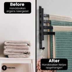 Tolussa Handdoekrek Badkamer Zwart - 38 CM - Handdoekhouder Zwart - Handdoekenrek Badkamer - Draaibaar -Merkloos Shop 1200x1200 781