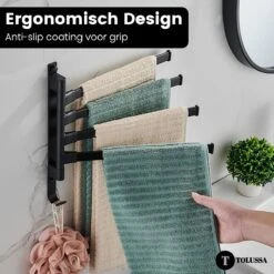 Tolussa Handdoekrek Badkamer Zwart - 38 CM - Handdoekhouder Zwart - Handdoekenrek Badkamer - Draaibaar -Merkloos Shop 1200x1200 786