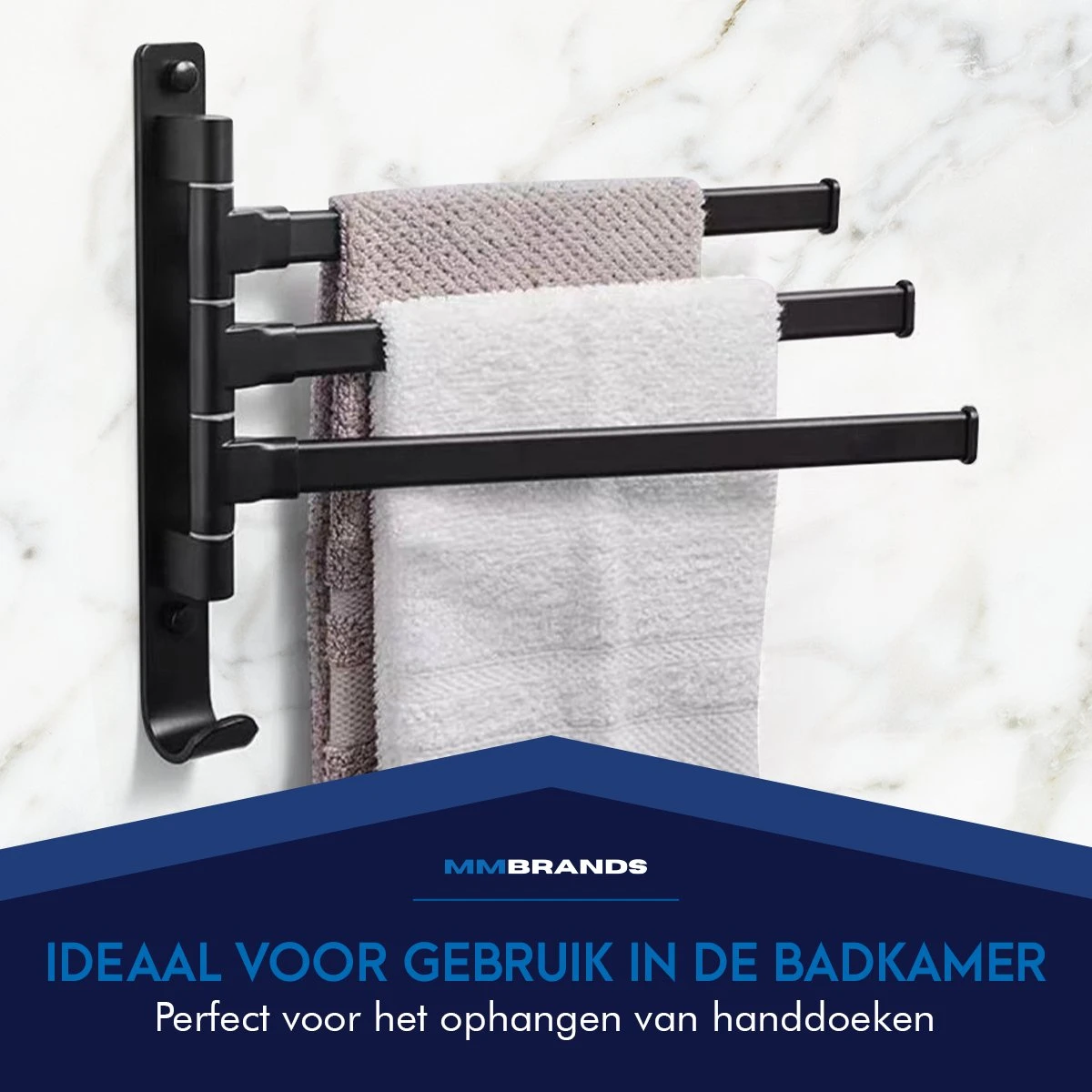 MM Brands Handdoekrek - Handdoekhouder - Badkamer Accessoires - Zelfklevend Handdoekenrek - 3-delig - Zwart - 24 X 6 X 1 CM 4 MM Brands Handdoekrek - Handdoekhouder - Badkamer Accessoires - Zelfklevend Handdoekenrek - 3-delig - Zwart - 24 X 6 X 1 CM - Afbeelding 2