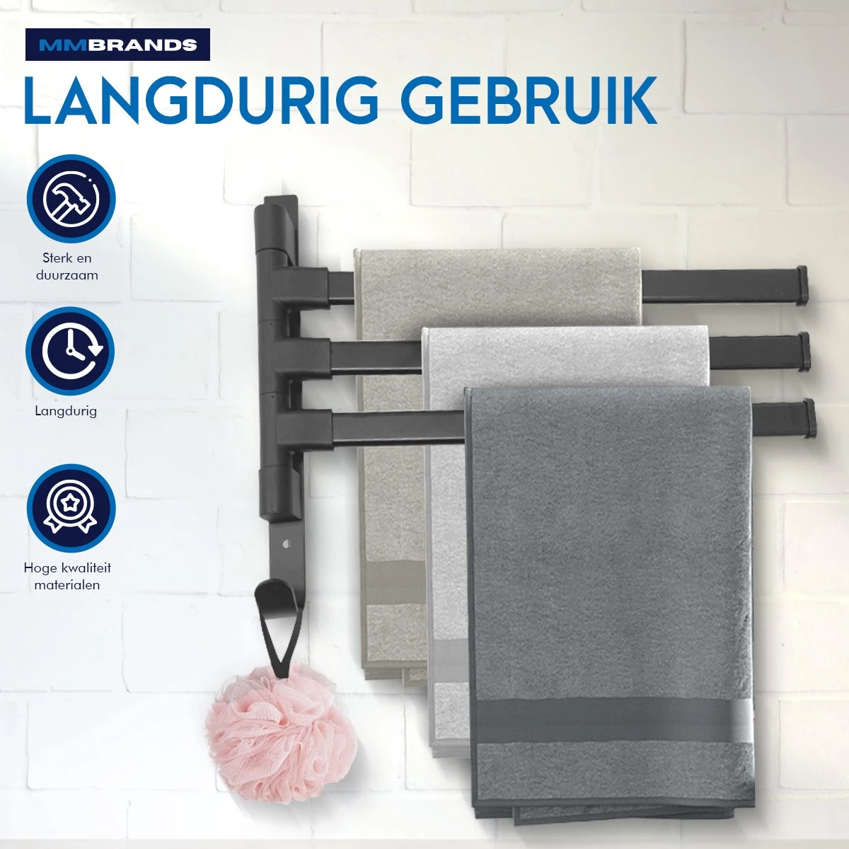 MM Brands Handdoekrek - Handdoekhouder - Badkamer Accessoires - Zelfklevend Handdoekenrek - 3-delig - Zwart - 24 X 6 X 1 CM 9 MM Brands Handdoekrek - Handdoekhouder - Badkamer Accessoires - Zelfklevend Handdoekenrek - 3-delig - Zwart - 24 X 6 X 1 CM - Afbeelding 7