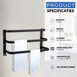 Qualux® Handdoekrek Inclusief Handdoek - 3 Stangen - Badkamer - Handdoekrek Zwart - Handdoekstang - Handdoekhouder - Handdoekenrek -Merkloos Shop 1200x1200 862