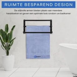 Qualux® Handdoekrek Inclusief Handdoek - 3 Stangen - Badkamer - Handdoekrek Zwart - Handdoekstang - Handdoekhouder - Handdoekenrek -Merkloos Shop 1200x1200 865