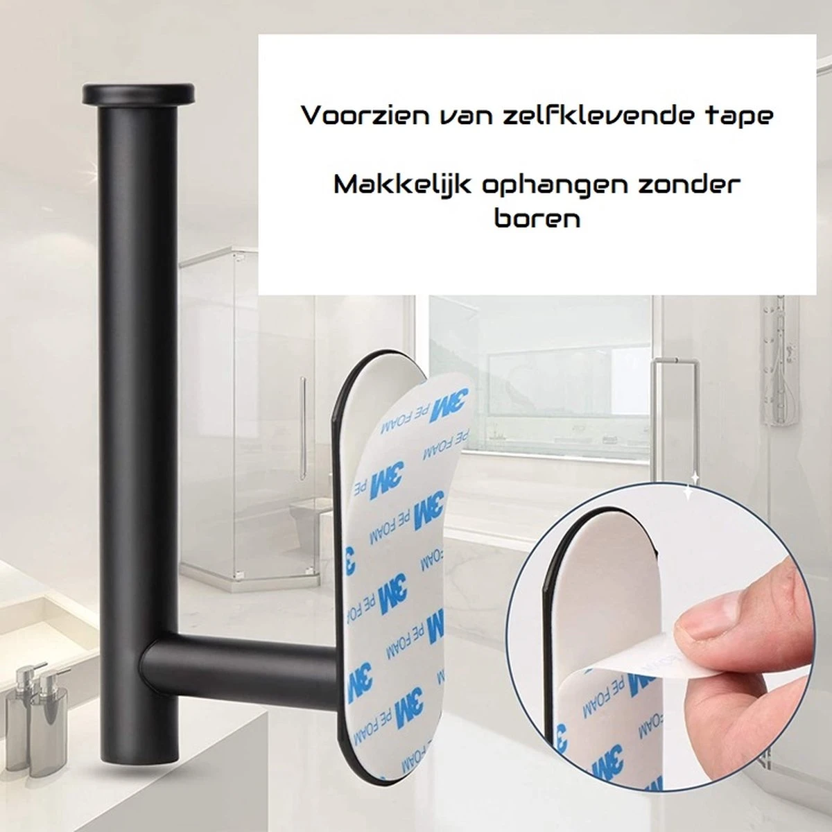 SIEPS RVS WC Rolhouder - Toiletrolhouder - Zelfklevend Zonder Boren - Zwart 5 SIEPS RVS WC Rolhouder - Toiletrolhouder - Zelfklevend Zonder Boren - Zwart - Afbeelding 3