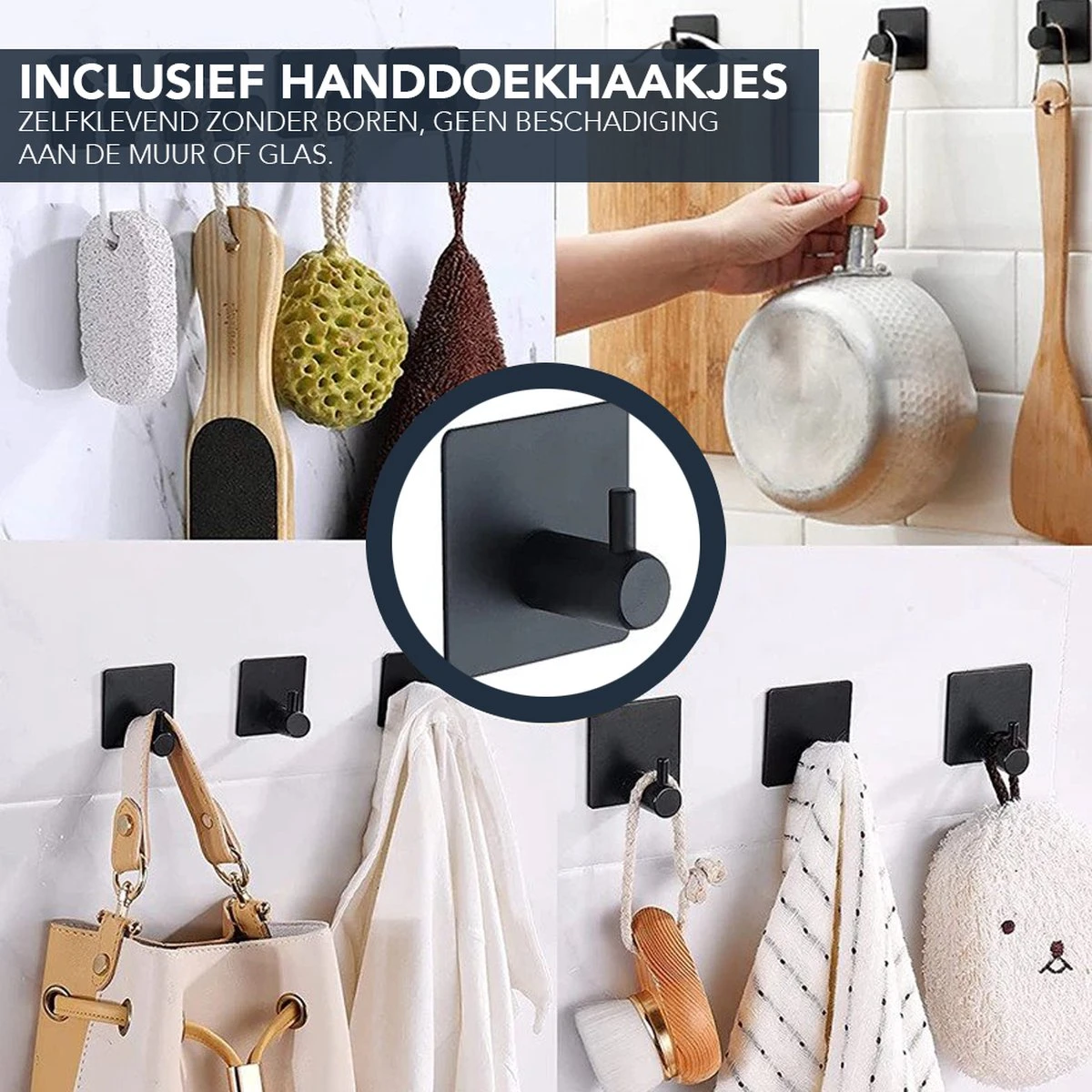 Toiletrolhouder Met Plankje - Zelfklevend Of Boren - WC Rolhouder - Incl. Handdoekhaakjes - Zwart 10 Toiletrolhouder Met Plankje - Zelfklevend Of Boren - WC Rolhouder - Incl. Handdoekhaakjes - Zwart - Afbeelding 8