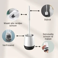 Merkloos Toiletborstel Siliconen Met Houder - Luxe WC Borstel - Vrijstaand Of Hangend - Antibacteriële Borstel Zonder Krassen - Sneldrogend - Wit Met Zwart -Merkloos Shop 1200x1200 920
