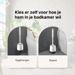 Merkloos Toiletborstel Siliconen Met Houder - Luxe WC Borstel - Vrijstaand Of Hangend - Antibacteriële Borstel Zonder Krassen - Sneldrogend - Wit Met Zwart -Merkloos Shop 1200x1200 921