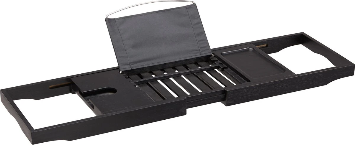 ACAZA Badrekje - Uitschuifbare Bamboe Bad Brug (Min 70 Cm - Max 105cm) - Verstelbare Plank Voor In Bad Met Tablet Houder - Zwart 3 ACAZA Badrekje - Uitschuifbare Bamboe Bad Brug (Min 70 Cm - Max 105cm) - Verstelbare Plank Voor In Bad Met Tablet Houder - Zwart