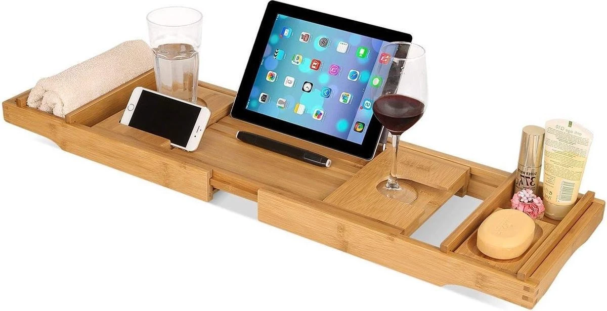 LifeGoods Badplank - Uitschuifbaar - Voor In Bad - 74.5 Tot 108.5 Cm - Met Houder - Hout 3 LifeGoods Badplank - Uitschuifbaar - Voor In Bad - 74.5 Tot 108.5 Cm - Met Houder - Hout