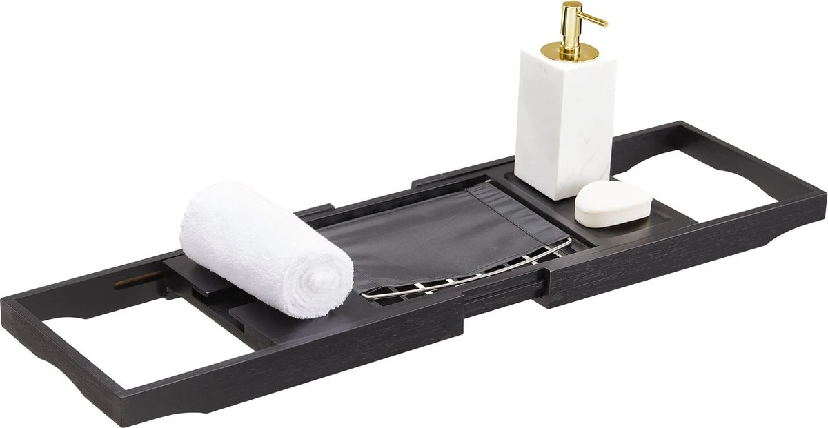 ACAZA Badrekje - Uitschuifbare Bamboe Bad Brug (Min 70 Cm - Max 105cm) - Verstelbare Plank Voor In Bad Met Tablet Houder - Zwart 4 ACAZA Badrekje - Uitschuifbare Bamboe Bad Brug (Min 70 Cm - Max 105cm) - Verstelbare Plank Voor In Bad Met Tablet Houder - Zwart - Afbeelding 2