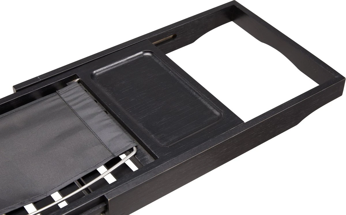 ACAZA Badrekje - Uitschuifbare Bamboe Bad Brug (Min 70 Cm - Max 105cm) - Verstelbare Plank Voor In Bad Met Tablet Houder - Zwart 7 ACAZA Badrekje - Uitschuifbare Bamboe Bad Brug (Min 70 Cm - Max 105cm) - Verstelbare Plank Voor In Bad Met Tablet Houder - Zwart - Afbeelding 5