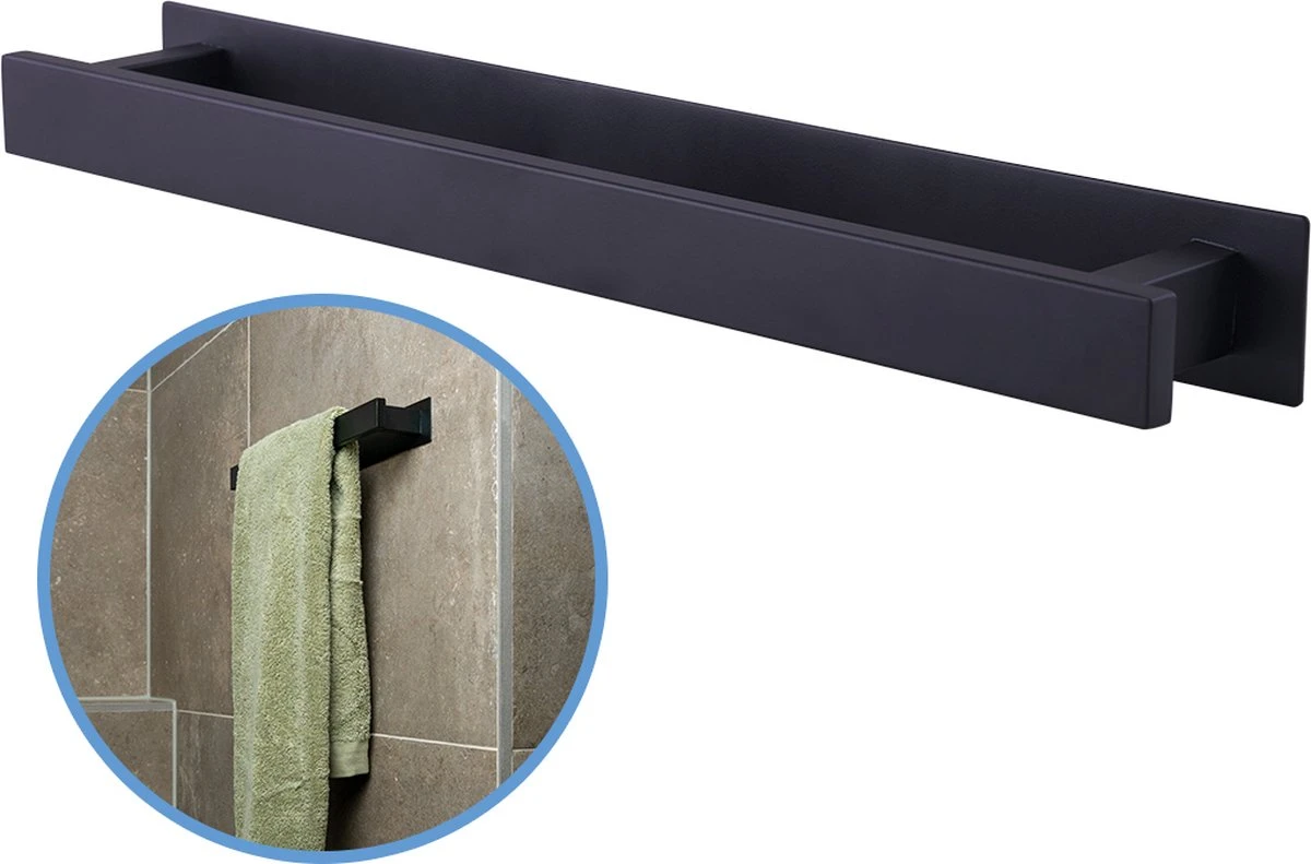 Sanics Handdoekrek Zwart 40 CM – Badkamer Of Keuken – Handdoekstang Zelfklevend – Handdoekhouder 3 Sanics Handdoekrek Zwart 40 CM – Badkamer Of Keuken – Handdoekstang Zelfklevend – Handdoekhouder