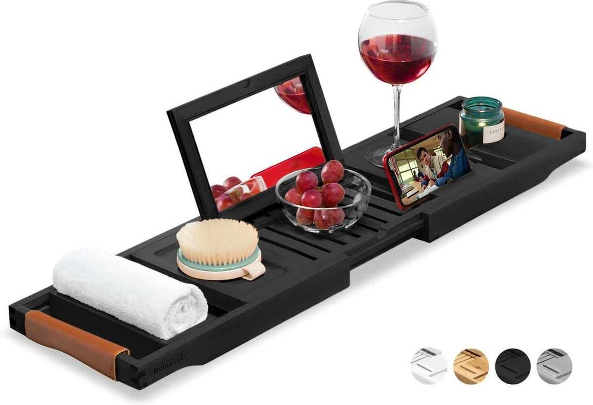 RelaxTub® Badplank - Badplank Voor In Bad - Badrek - Verstelbaar - Anti Slip - Badplank Zwart - Badplank Hout - Badrekje Inclusief Boekenhouder, Tablethouder & Spiegel 3 RelaxTub® Badplank - Badplank Voor In Bad - Badrek - Verstelbaar - Anti Slip - Badplank Zwart - Badplank Hout - Badrekje Inclusief Boekenhouder, Tablethouder & Spiegel